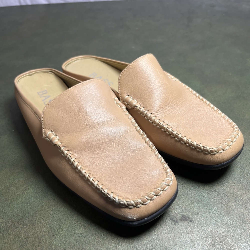 Bass TAB IV Womens Tsn Leather Y2K Slip On Loafers Sz 7 Mules Shoes Vintage